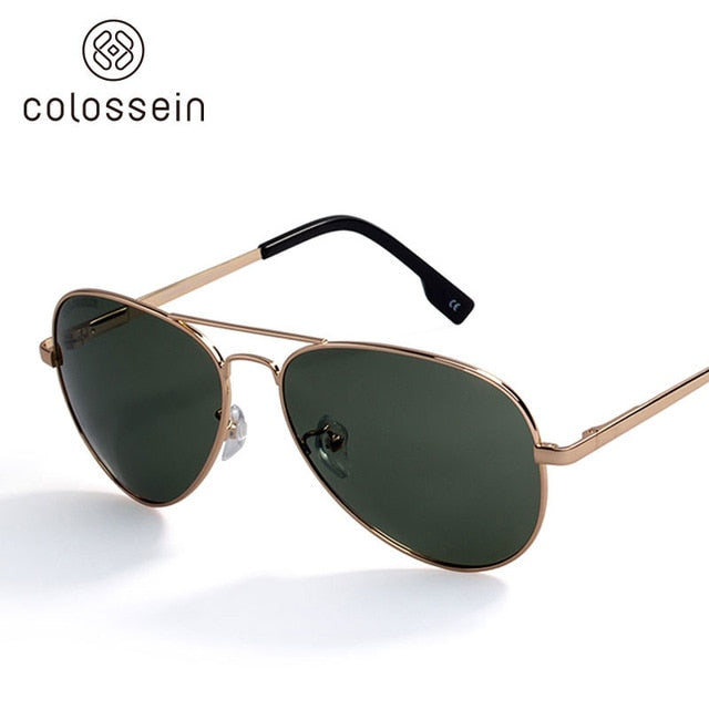 COLOSSEIN Sunglasses Men Polarized Metal Pilot Sunglasses Women Brown Lens Fashion UV400 Classic Men Eyewear Vintage Glasses