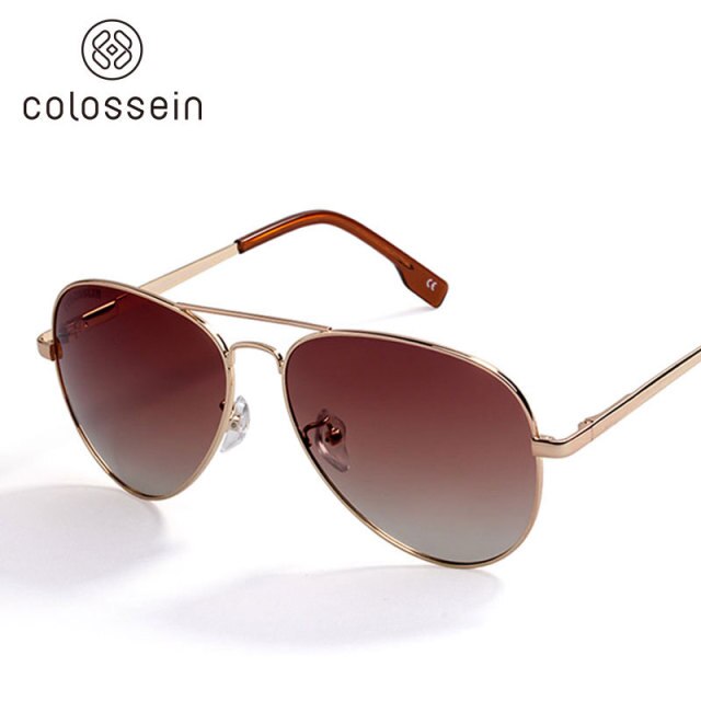 COLOSSEIN Sunglasses Men Polarized Metal Pilot Sunglasses Women Brown Lens Fashion UV400 Classic Men Eyewear Vintage Glasses