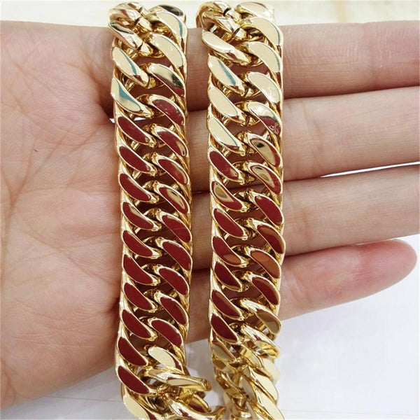 Granny Chic 10mm IP Gold Filled Heavy Stainless Steel Double Curb Cuban Link Rombo Chain Necklaces for Men Jewelry