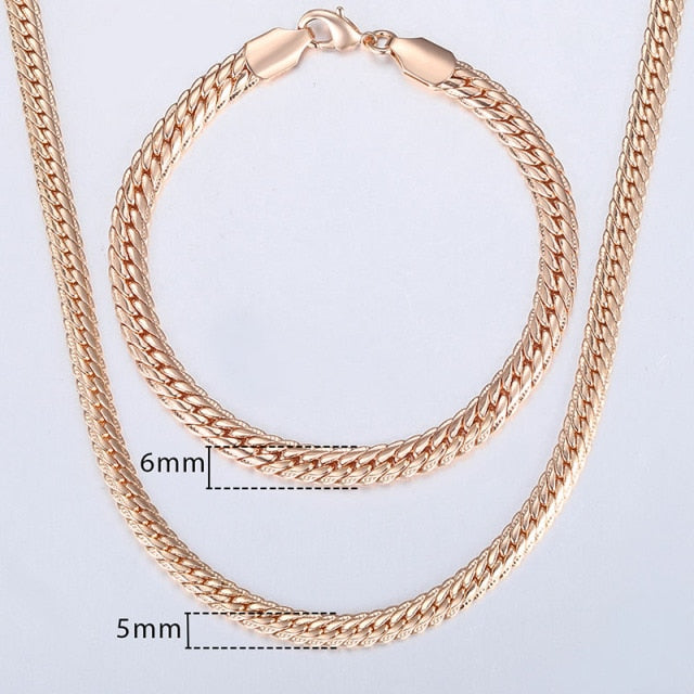 Davieslee 585 Rose Gold Jewelry Set For Women Braided Foxtail Link Chain Necklace Bracelet Set Wholesale Jewelry 2021 Gift LCSS1