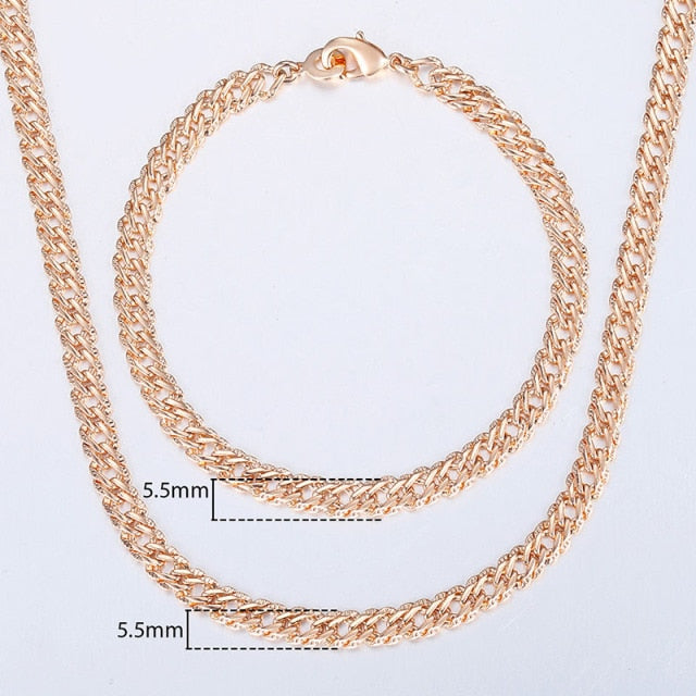 Davieslee 585 Rose Gold Jewelry Set For Women Braided Foxtail Link Chain Necklace Bracelet Set Wholesale Jewelry 2021 Gift LCSS1