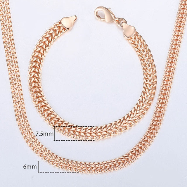 Davieslee 585 Rose Gold Jewelry Set For Women Braided Foxtail Link Chain Necklace Bracelet Set Wholesale Jewelry 2021 Gift LCSS1