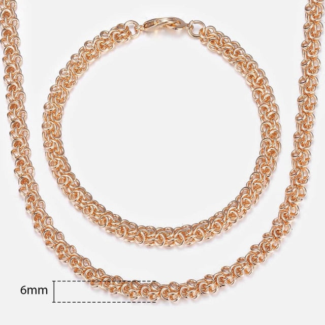 Davieslee 585 Rose Gold Jewelry Set For Women Braided Foxtail Link Chain Necklace Bracelet Set Wholesale Jewelry 2021 Gift LCSS1