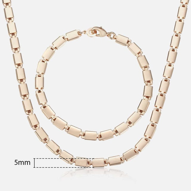 Davieslee 585 Rose Gold Jewelry Set For Women Braided Foxtail Link Chain Necklace Bracelet Set Wholesale Jewelry 2021 Gift LCSS1