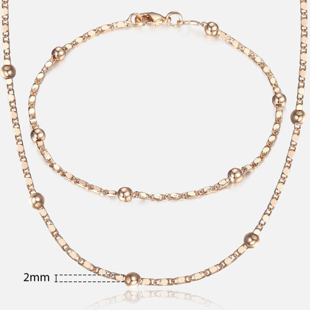 Davieslee 585 Rose Gold Jewelry Set For Women Braided Foxtail Link Chain Necklace Bracelet Set Wholesale Jewelry 2021 Gift LCSS1