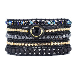 Men and Women Vegan Bohemian Black Mix Natural Stone Beadwork 5 Wraps Bracelet Jewellery