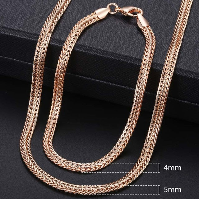 Men Women's Jewelry Set 585 Rose Gold Bracelet Necklace Set Double Curb Cuban Weaving Bismark Chain 2018 Wholesale Jewelry KCS04