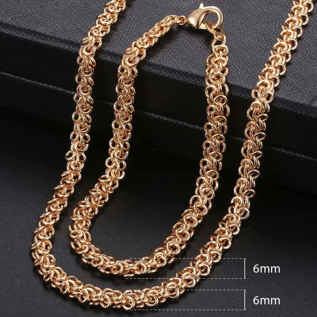 Men Women's Jewelry Set 585 Rose Gold Bracelet Necklace Set Double Curb Cuban Weaving Bismark Chain 2018 Wholesale Jewelry KCS04