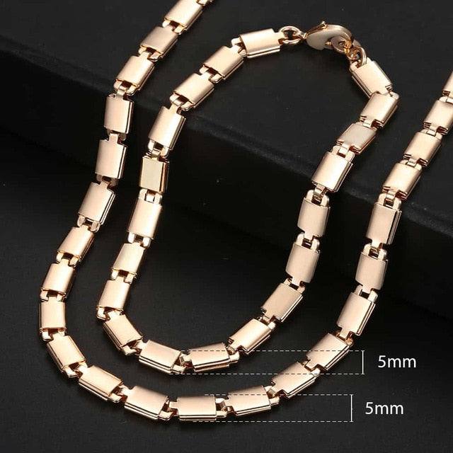 Men Women's Jewelry Set 585 Rose Gold Bracelet Necklace Set Double Curb Cuban Weaving Bismark Chain 2018 Wholesale Jewelry KCS04