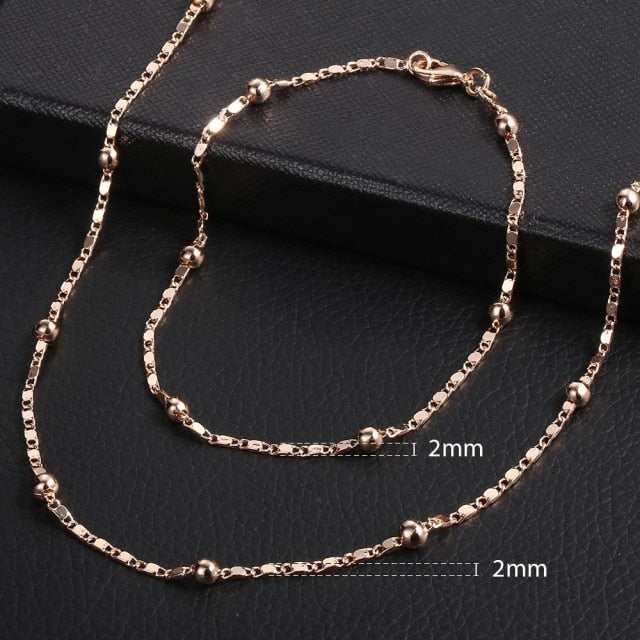 Men Women's Jewelry Set 585 Rose Gold Bracelet Necklace Set Double Curb Cuban Weaving Bismark Chain 2018 Wholesale Jewelry KCS04