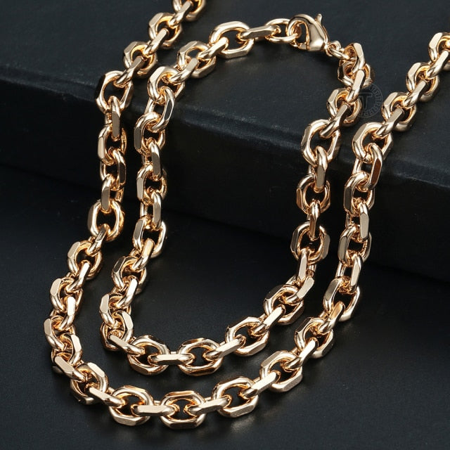 Men Women's Jewelry Set 585 Rose Gold Bracelet Necklace Set Double Curb Cuban Weaving Bismark Chain 2018 Wholesale Jewelry KCS04