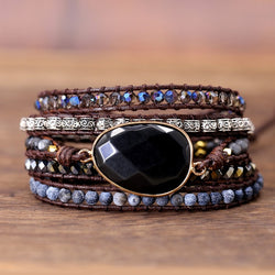 Exclusive Leather Bracelet Black Onyx Mix 5 Strands women and men Wrap Bracelets Bohemian Bracelet gift jewelry  Dropship