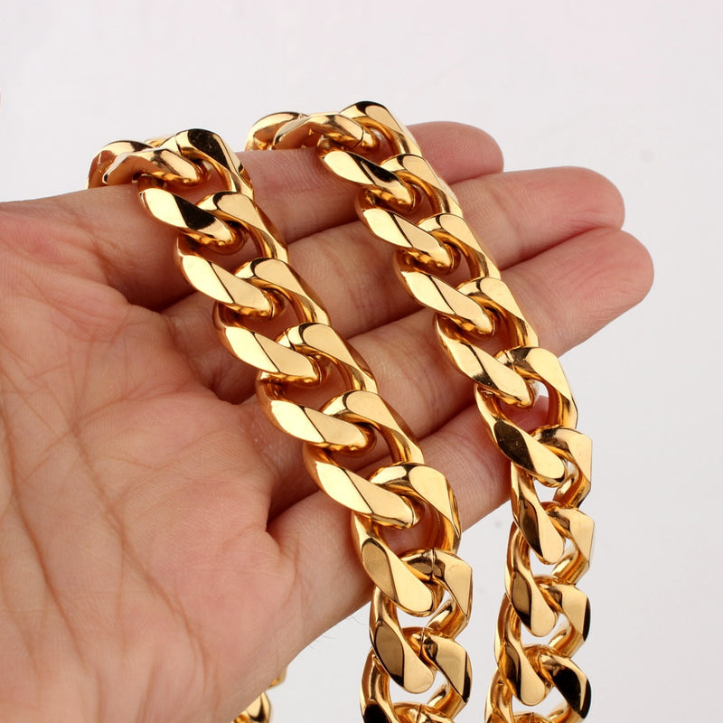 Customed Size 5/8/10/12/15/17/19mm Men's Necklace Stainless Steel Cuban Link Chain Gold Color Male Jewelry Gifts for Men