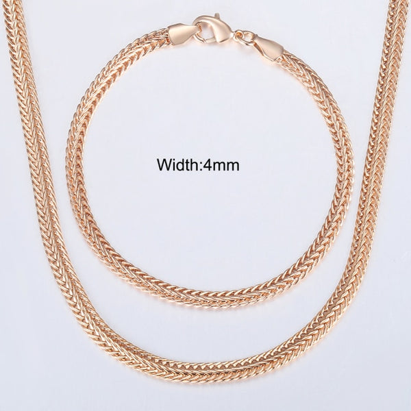 Davieslee 585 Rose Gold Jewelry Set For Women Braided Foxtail Link Chain Necklace Bracelet Set Wholesale Jewelry 2021 Gift LCSS1