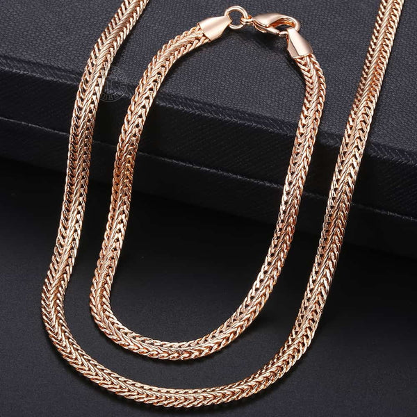 Davieslee 585 Rose Gold Jewelry Set For Women Braided Foxtail Link Chain Necklace Bracelet Set Wholesale Jewelry 2021 Gift LCSS1