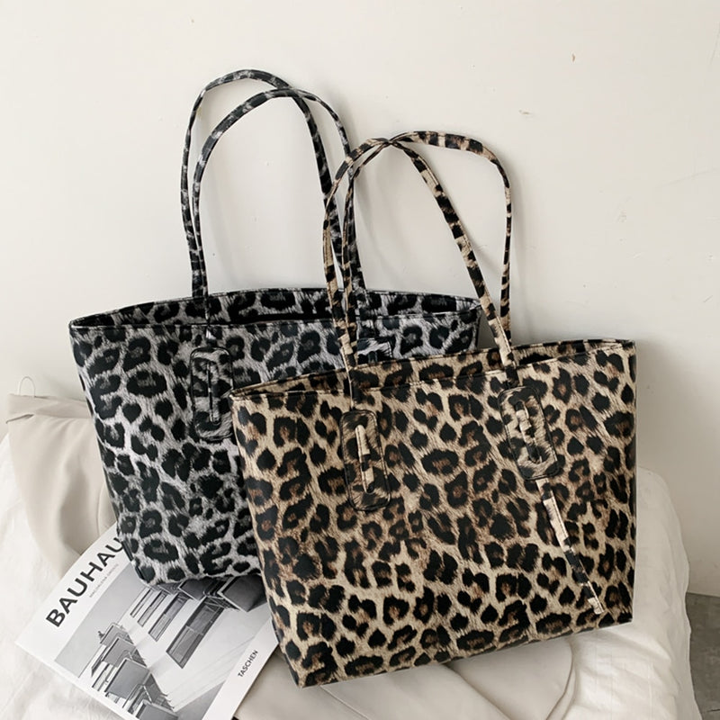 Women Retro Leopard Zebra Animal Printed Shoulder Bag Portable Large Capacity PU Leather Totes Casual Street Shopping Handbags