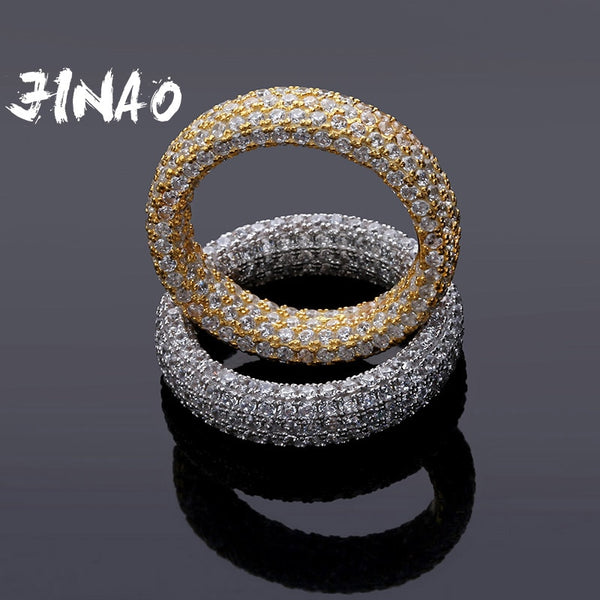 Hip Hop 925 Sterling  Stamp Ring Luxury Full Cubic Zircon Gold  Charm Jewelry Punk Male Women Finger Rings Size 7-11