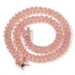 Uwin S-Link Miami Rose Gold 12mm Cuban Link Pink Rhinestone Necklace Chain Full Bling Punk Bling Bling Charm Hiphop Jewelry