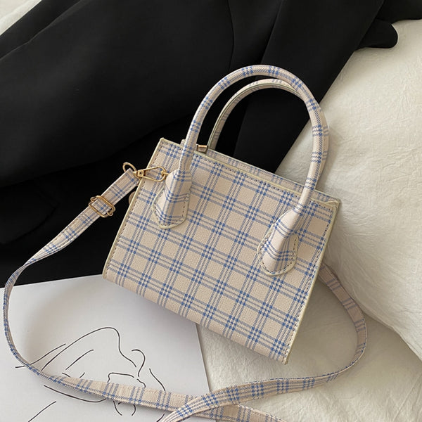 INS Plaid Tote Bags for Women 2021 Soft PU Leather Handbag Female Shoulder Bags Ladies Small Square Crossbody Travel Purses