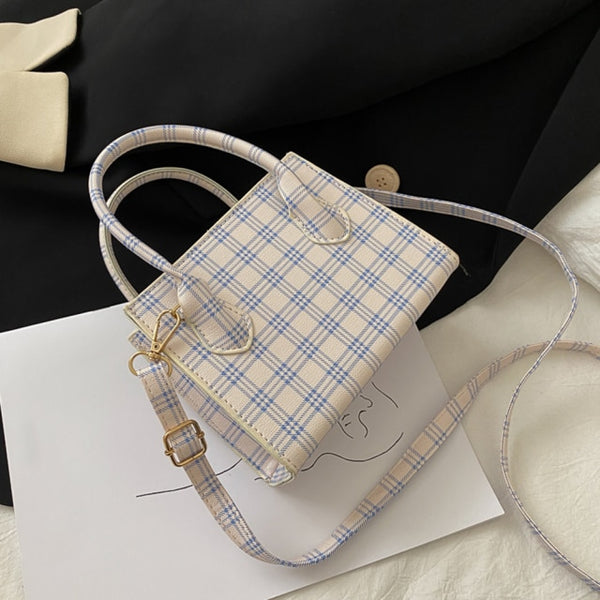 INS Plaid Tote Bags for Women 2021 Soft PU Leather Handbag Female Shoulder Bags Ladies Small Square Crossbody Travel Purses