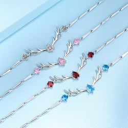 HIYONG Sterling 925 Silver Bracelet, Deer Color Stone Bracelet Christmas Bracelets High Quality Women Gift Jewelry Dropshipping