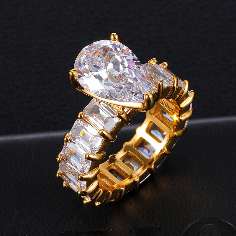 US7 2020 New Heart Rings For Women Men High Quality Copper Gold Silver Color Iced Out Cubic Zirconia Ring Hip Hop Jewelry Gift